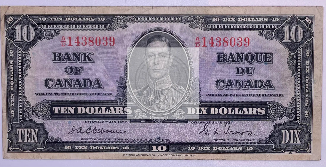 Canada 1937  10 Dollars P61a - Cool Coins & Notes