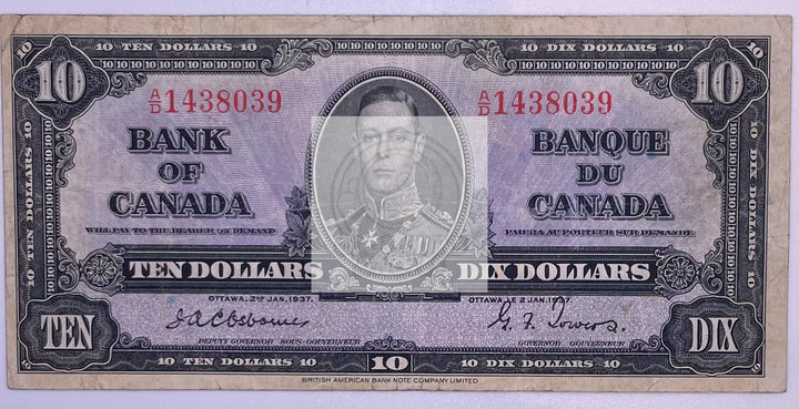 Canada 1937  10 Dollars P61a - Cool Coins & Notes