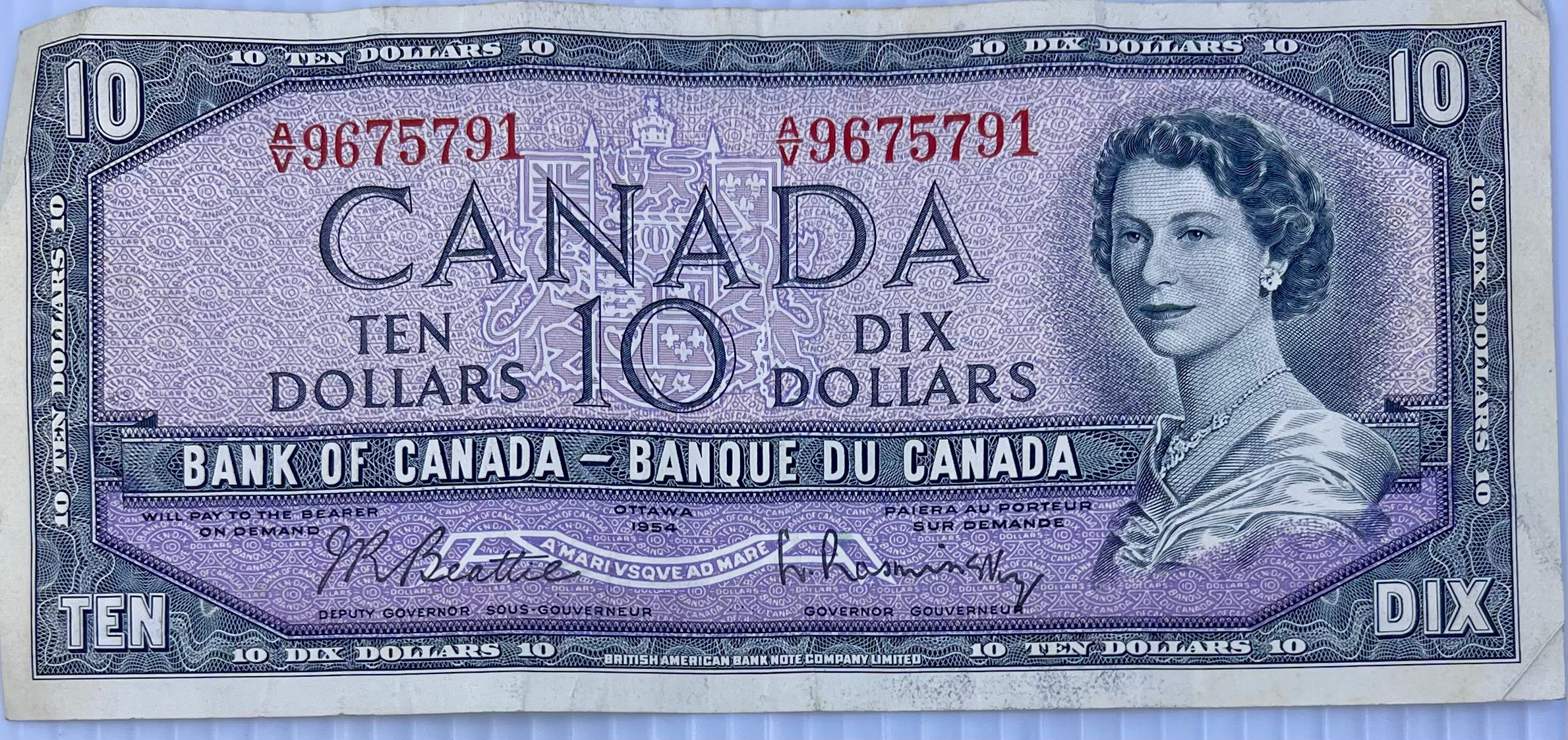 Canada 1954 10 Dollars P-69b QEII Used World Banknote - Cool Coins & Notes