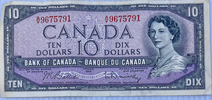 Canada 1954 10 Dollars P-69b QEII Used World Banknote - Cool Coins & Notes