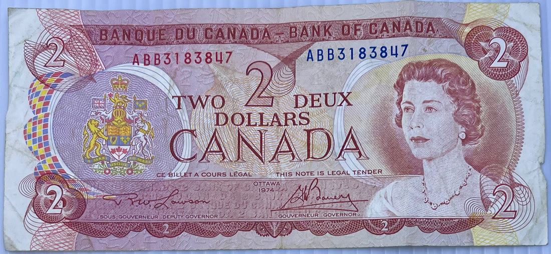 Canada 1974 2 Dollars P-86 QEII Used World Banknote - Cool Coins & Notes