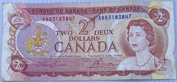 Canada 1974 2 Dollars P-86 QEII Used World Banknote - Cool Coins & Notes
