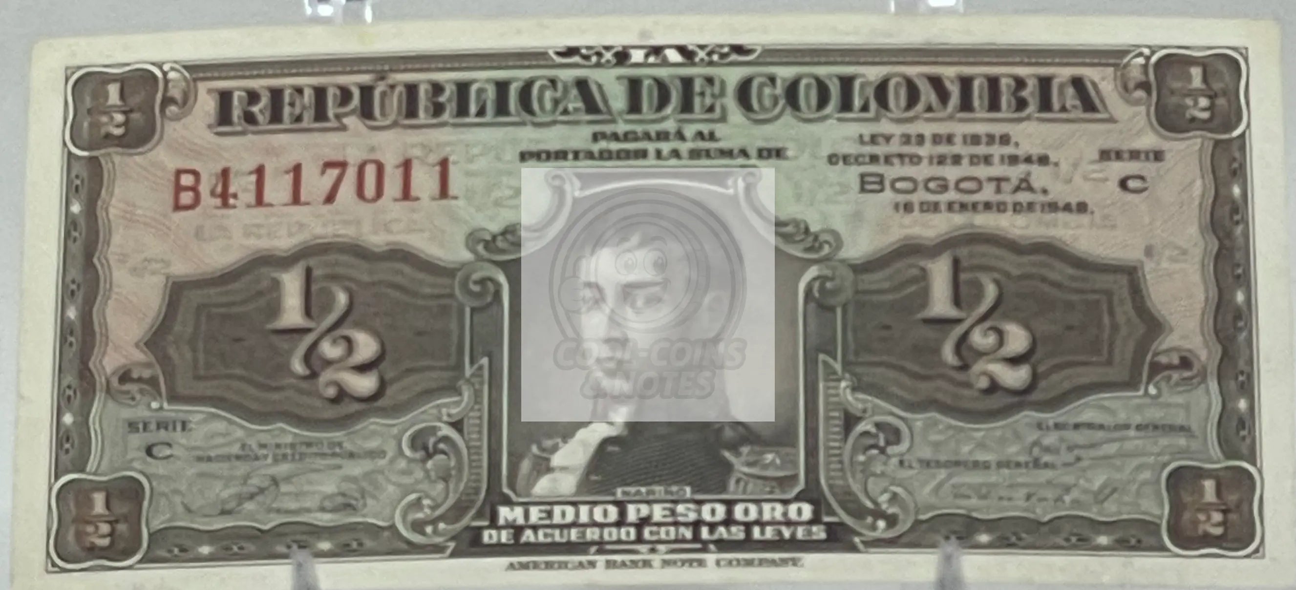 Colombia 1/2 ( Medio ) Peso 1948 P345 UNC, World Banknote - Cool Coins & Notes