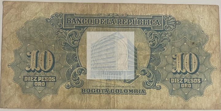 Columbia 1958 10 Pesos Oro P-400b, Used World Banknote - Cool Coins & Notes