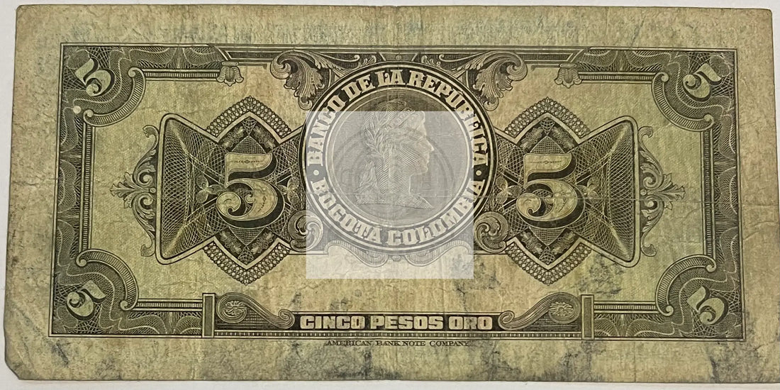 Columbia1950 5 Pesos Oro P386e, Used World Banknote Currency - Cool Coins & Notes