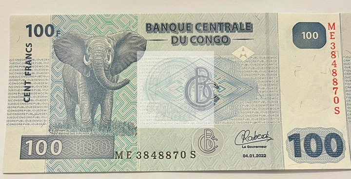 Congo Democratic Republic 2022 100 Francs P-98c banknote with national symbols and portraits