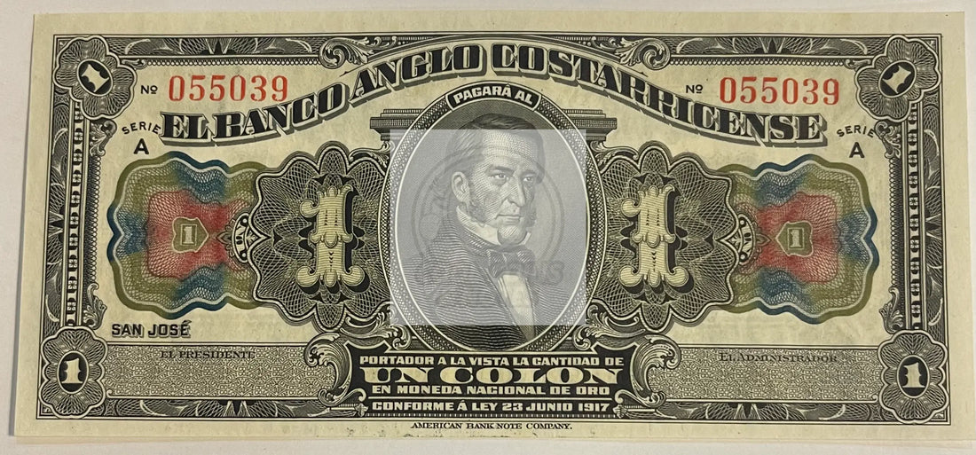 Costa Rica 1917 1 Colon P-S121r UNC, World Banknote Currency - Cool Coins & Notes