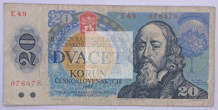 Czechoslovakia 1988 20 Korun P-95, Used Banknote - Cool Coins & Notes