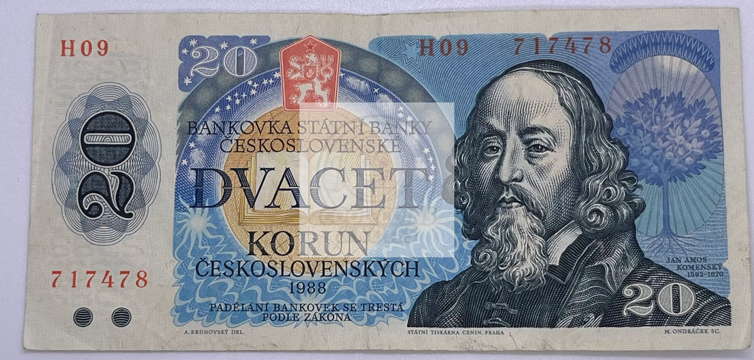 Czechoslovakia 20 Korun P-95 1988 Circulated WORLD Currency Money BANK NOTE - Cool Coins & Notes