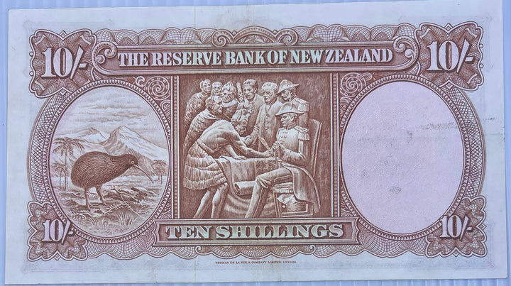 New Zealand 1956 10 Shillings P-158 Used World Banknote