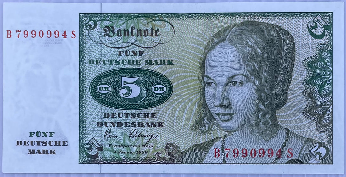 1980 Germany 5 Mark P-30 Banknote, Used From Lot