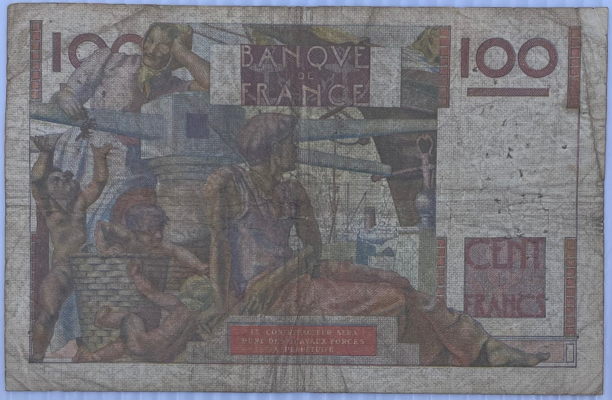 1952 France 100 Francs P-128 Circulated World Banknote