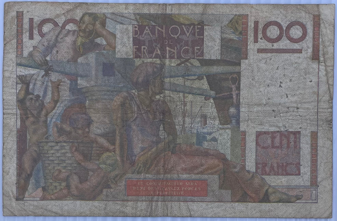 1952 France 100 Francs P-128 Circulated World Banknote
