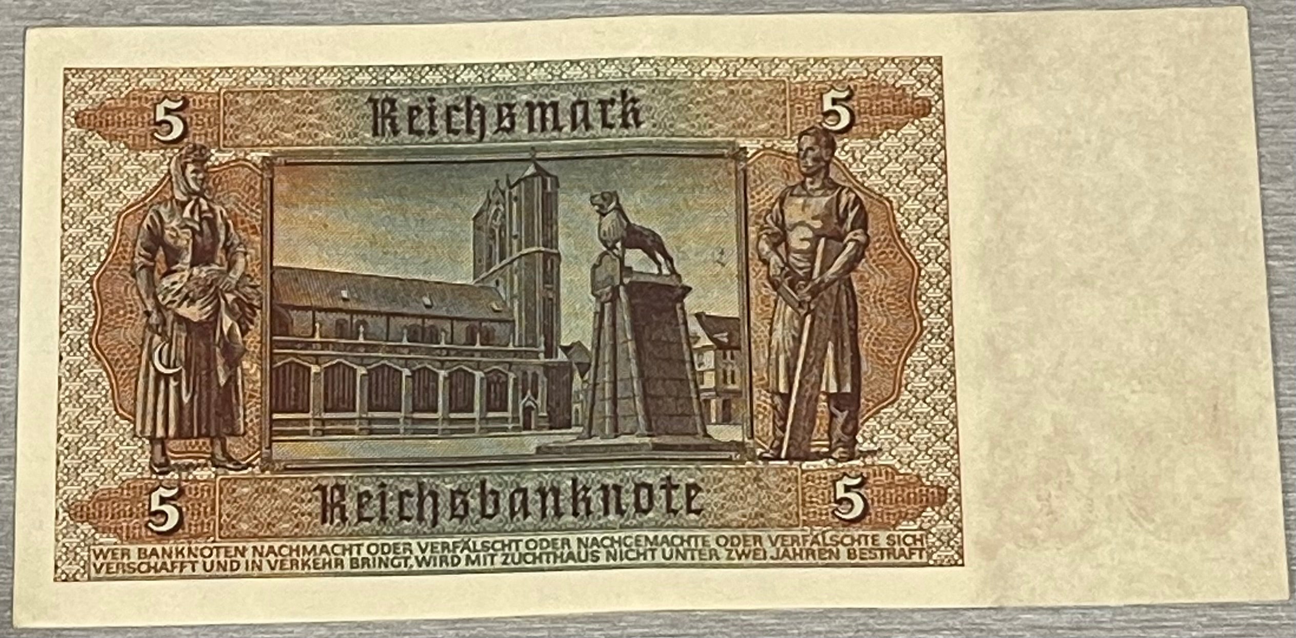 Germany 1942 5 Mark P-186 WW2 Used Banknote From Lot