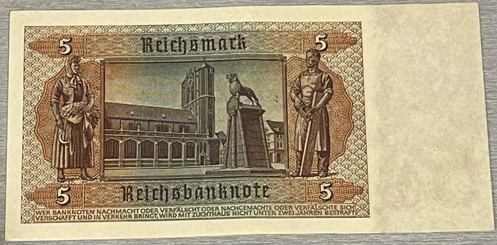 Germany 1942 5 Mark P-186 WW2 Used Banknote From Lot