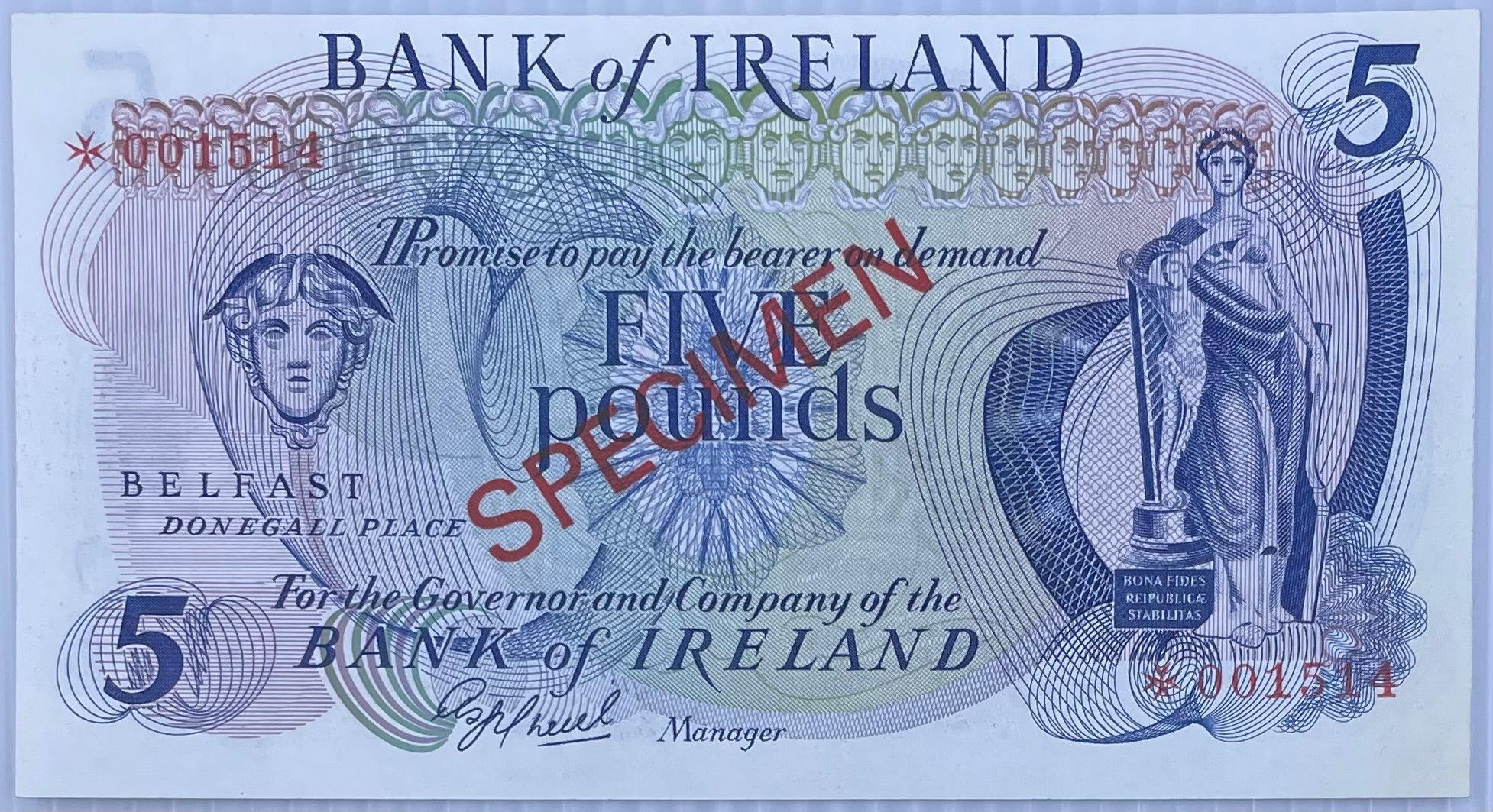 1978 Ireland 5 Pounds P-62 Specimen UNC banknote
