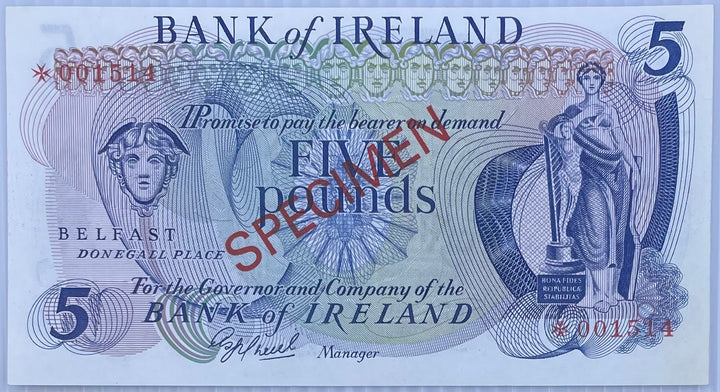 1978 Ireland 5 Pounds P-62 Specimen UNC banknote