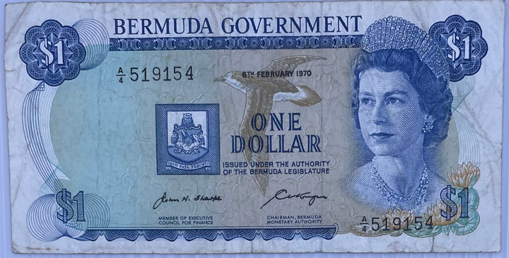 1970 Bermuda $1 Dollar P-23 QEII Used World Banknote