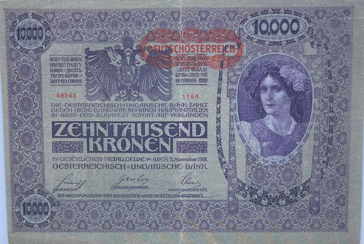 1919 Austria 10,000 Kronen P-66 Used World Banknote