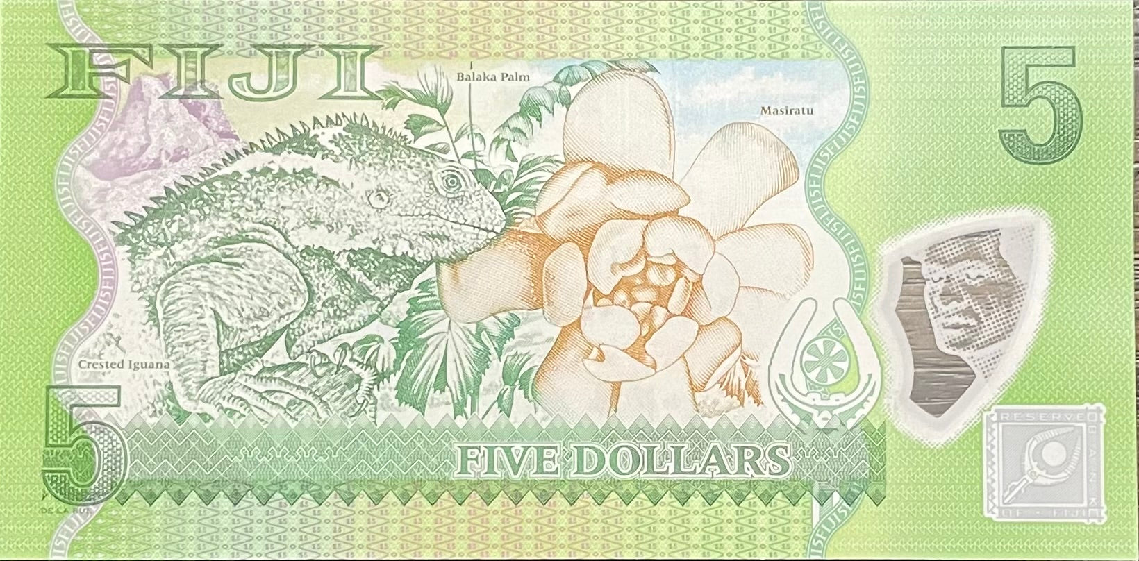 Fiji 2013 5 Dollars P-115b UNC Polymer Parrot World Banknote