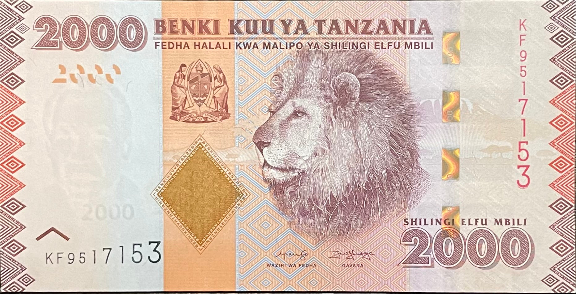 2020 Tanzania 2,000 Shillings P-42c UNC Lion World Banknote Currency
