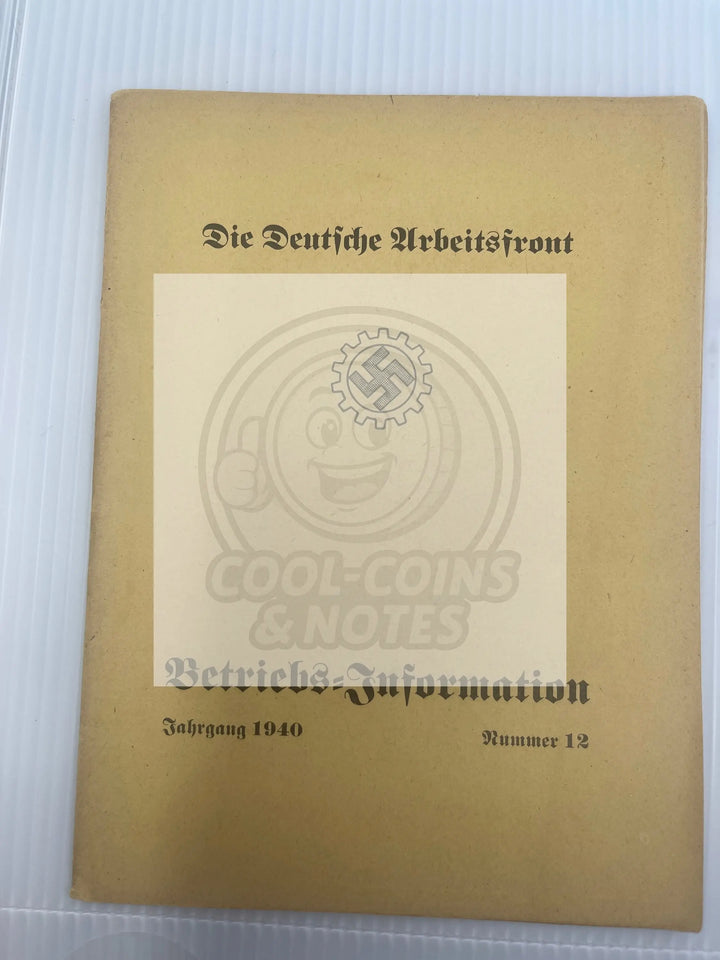 DAF Die Deutsche Arbeitsfront Betriebs Information No. 12 & 14 1940 Nazi Germany - Cool Coins & Notes