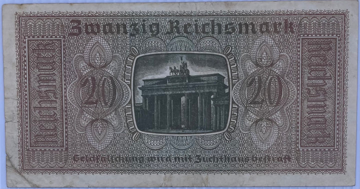 Germany 1940 20 Reichmark WW2 P-R139, Used Banknote