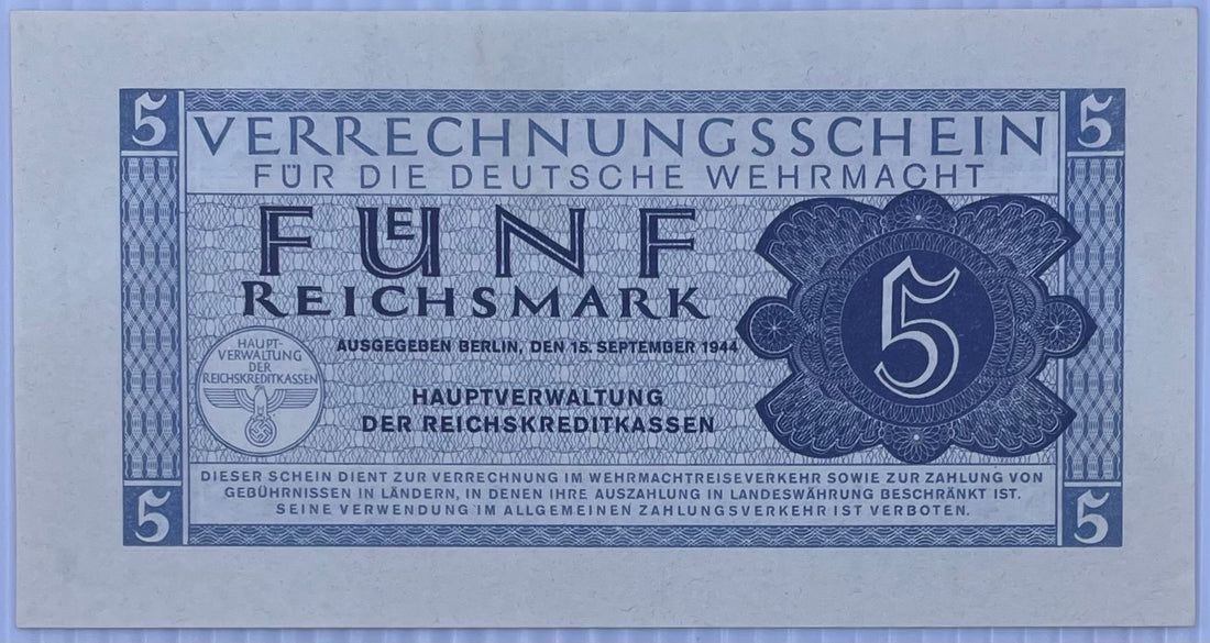 1944 Germany 5 Reichsmark P-R512 WW2 UNC World Banknote