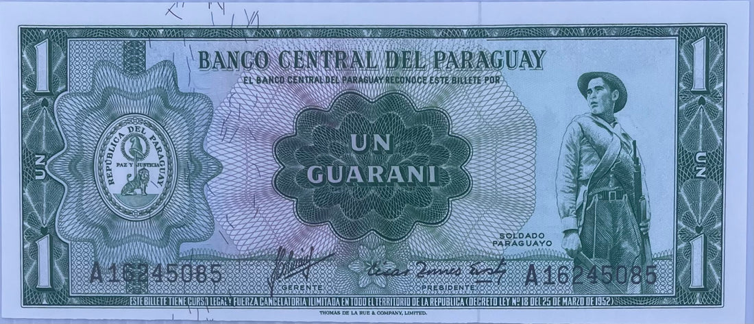 PARAGUAY 1 Guarani, 1952, P-193, UNC World Currency