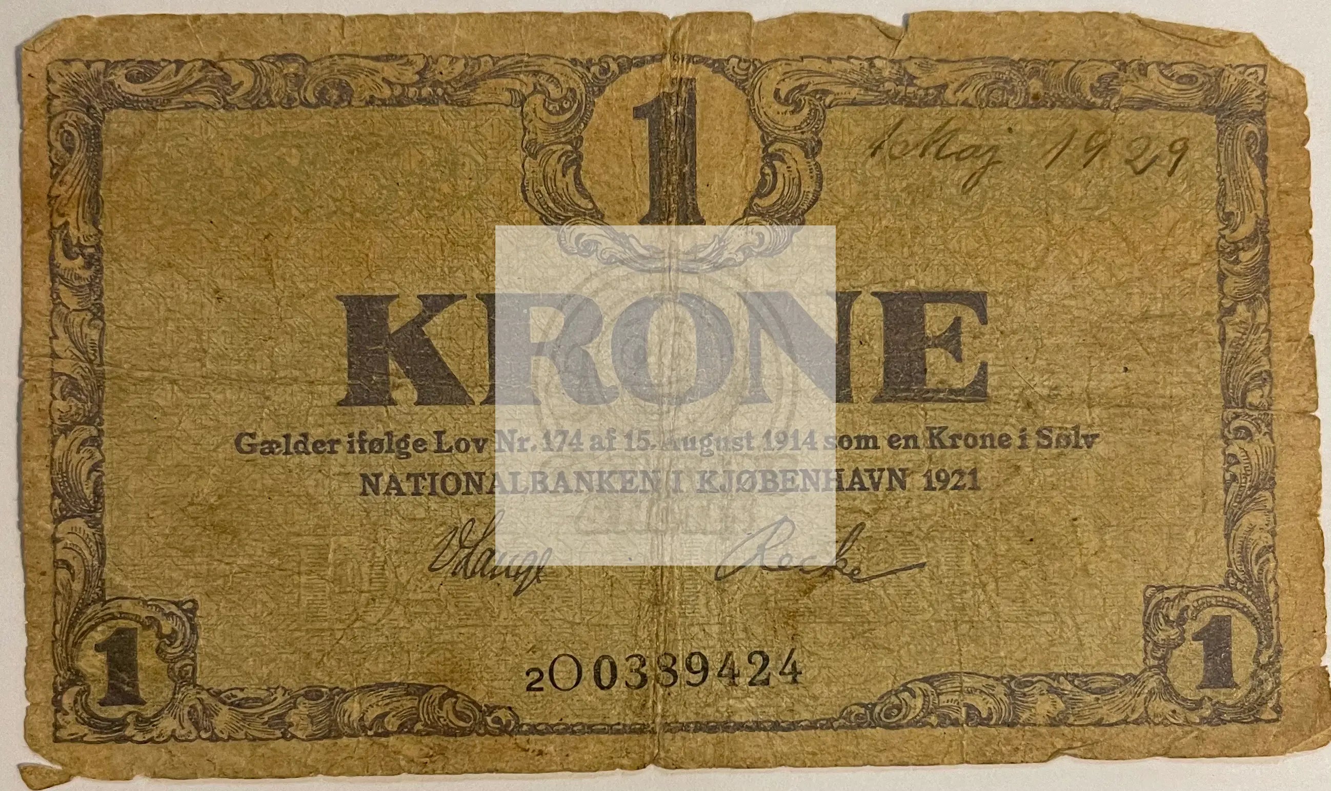 Denmark 1921 1 Krone P-12f.1, Used World Banknote - Cool Coins & Notes