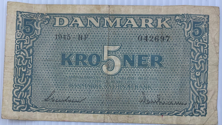 Denmark 1944-50 5 Kroner P-35a Used World Banknote Currency - Cool Coins & Notes