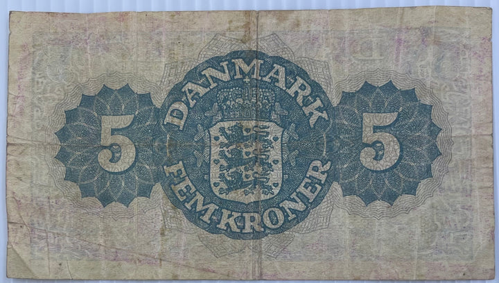 Denmark 1944-50 5 Kroner P-35a Used World Banknote Currency - Cool Coins & Notes