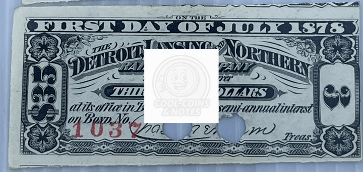 Detroit Lansing & Northern Railroad Company" bond dated July 1, 1878