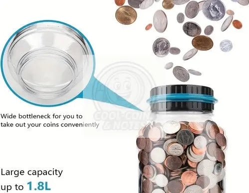 Digital Counting Money Jar: 800+ Coin Capacity, Kids Piggy Bank Powered By 2AAA - Cool Coins & Notes