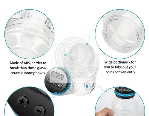 Digital Counting Money Jar: 800+ Coin Capacity, Kids Piggy Bank Powered By 2AAA - Cool Coins & Notes