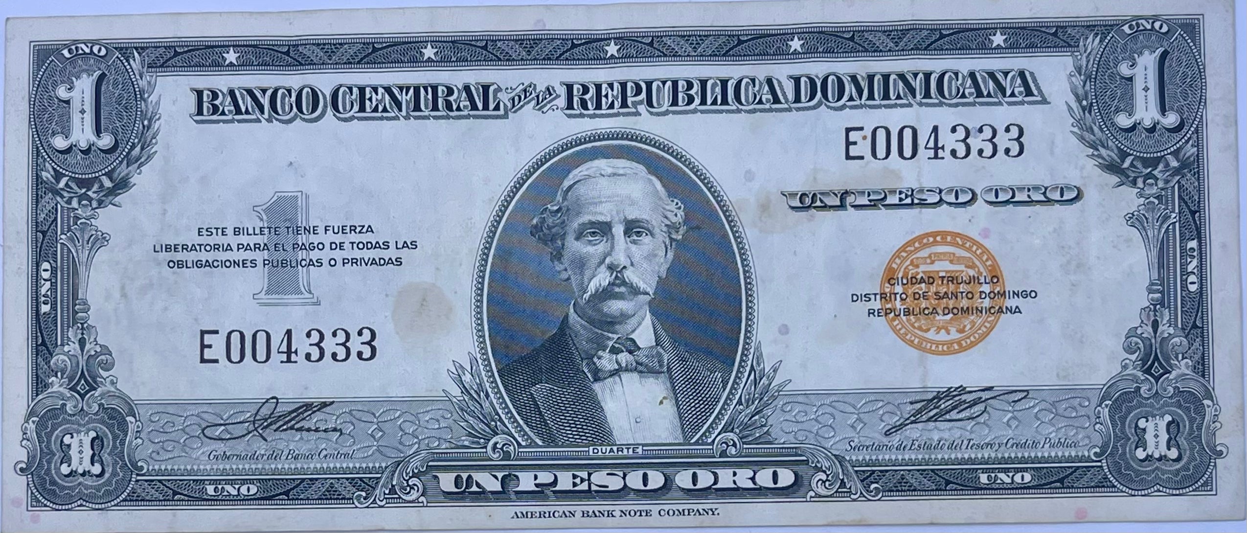 Dominican Republic 1947 1 Peso P-60a Used World Banknote Cool Coins & Notes 