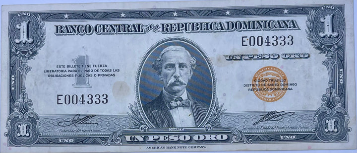 Dominican Republic 1947 1 Peso P-60a Used World Banknote Cool Coins & Notes 