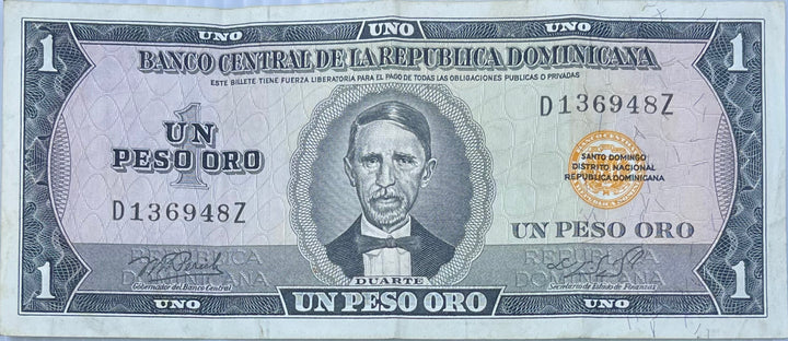 Dominican Republic 1973-1974 1 Peso P-107 Used World Banknote - Cool Coins & Notes