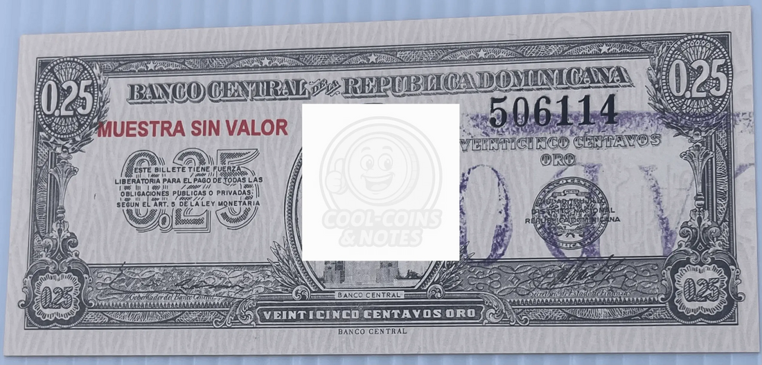 Dominican Republic 25 Centavos Oro P-88as UNC Specimen World Banknote Currency