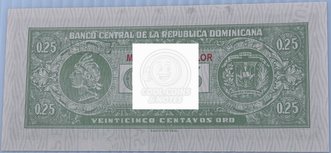 Dominican Republic 25 Centavos Oro P-88as UNC Specimen World Banknote Currency