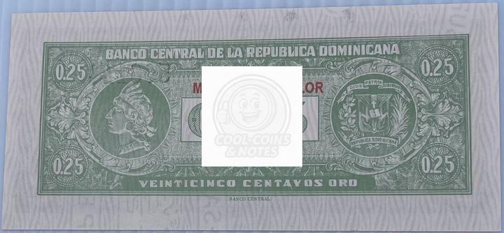 Dominican Republic 25 Centavos Oro P-88as UNC Specimen World Banknote Currency