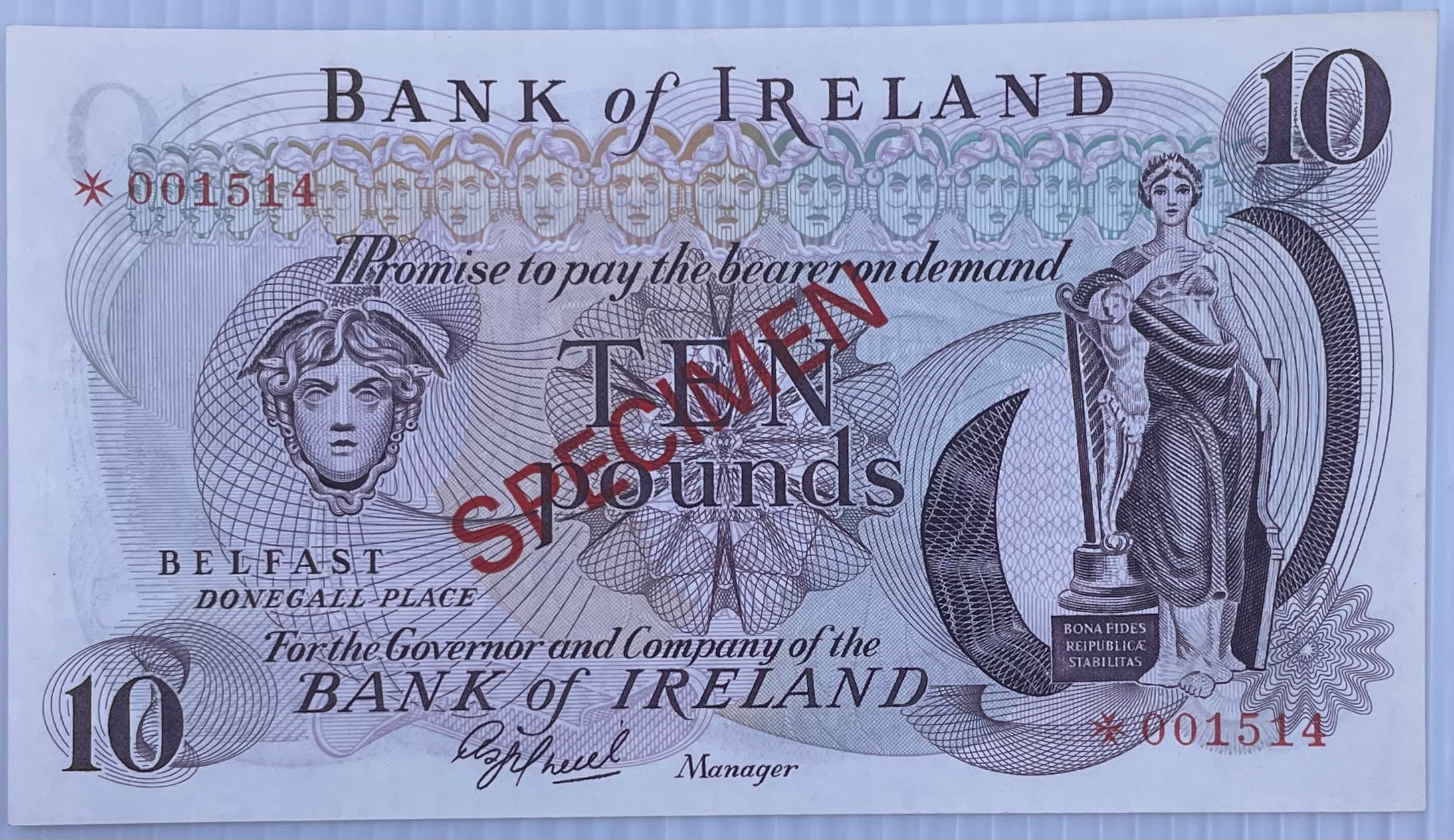 1978 Ireland 10 Pounds P-63 Specimen UNC World Banknote