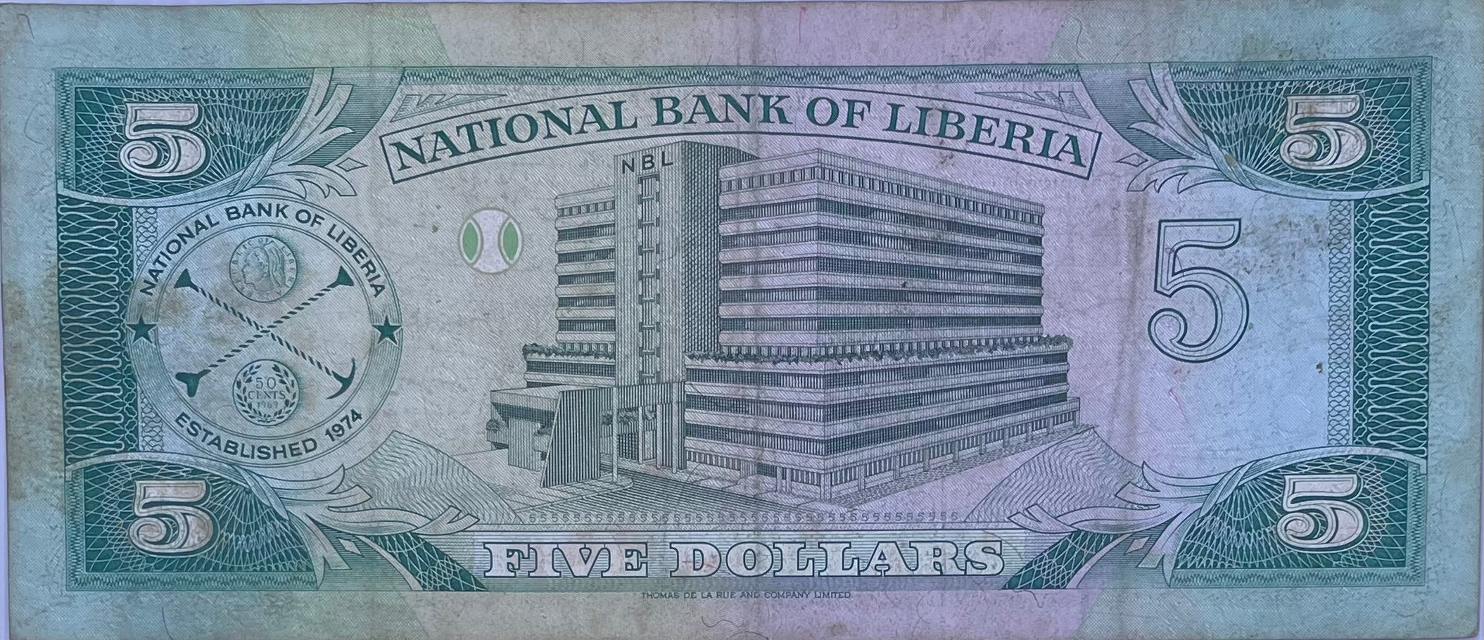 LIBERIA 5 DOLLARS 1989 P19, Used World Banknote Currency
