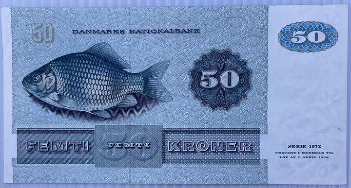 1972 Denmark 50 Kroner P-50 Used World Banknote