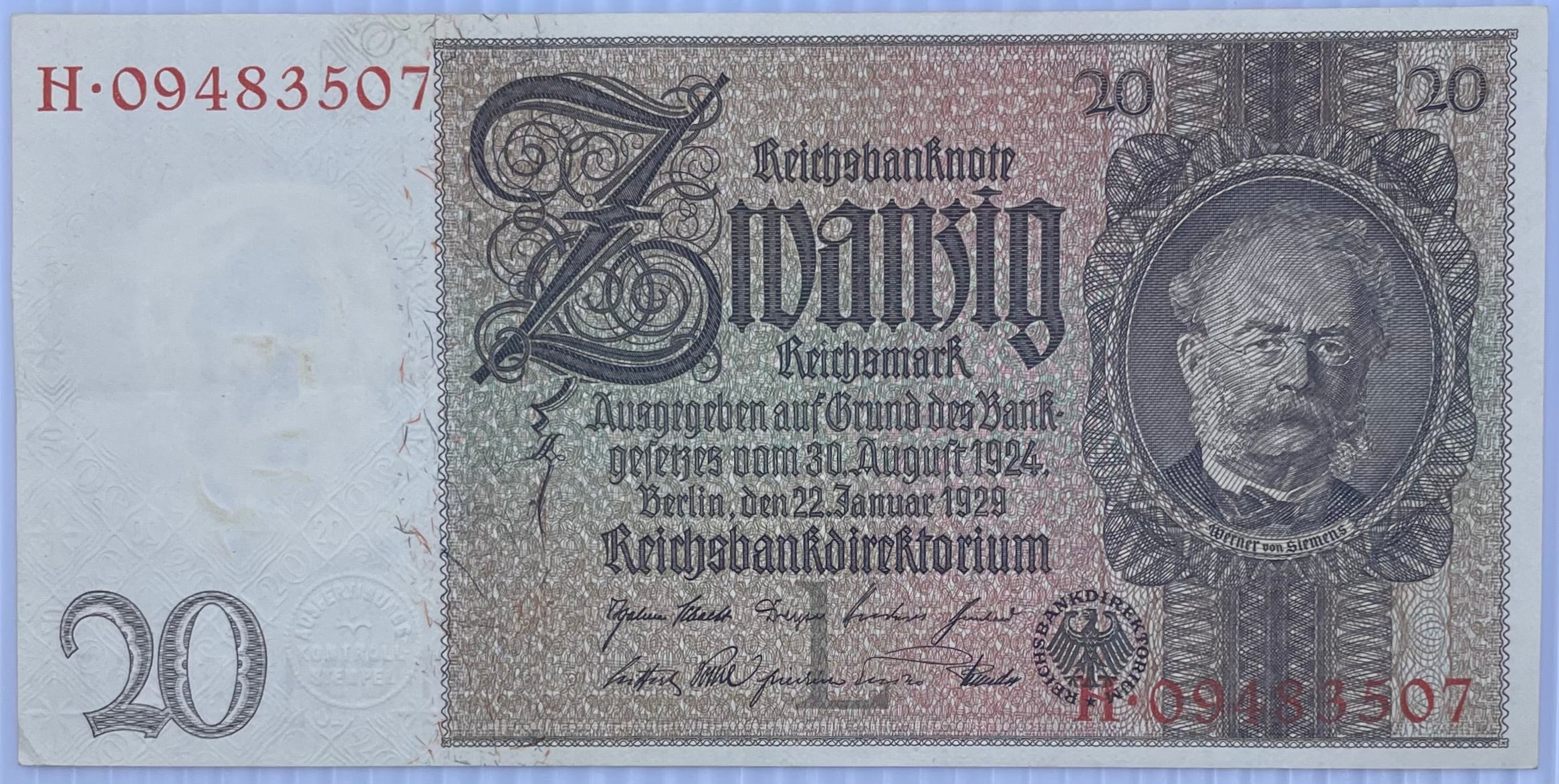 1929 Germany 20 Mark Weimar Republic banknote with historical design and collector value