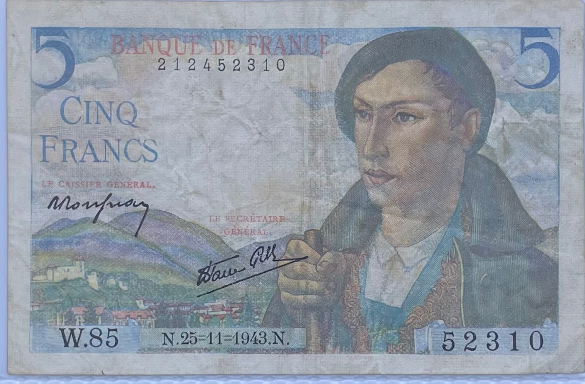 France 1943 5 Francs P-98a WW2 Used World Banknote Currency