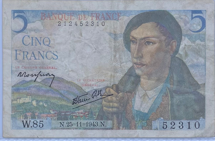 France 1943 5 Francs P-98a WW2 Used World Banknote Currency