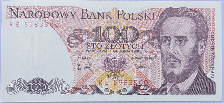 1988 Poland 100 Zlotych P-143 UNC World Banknote