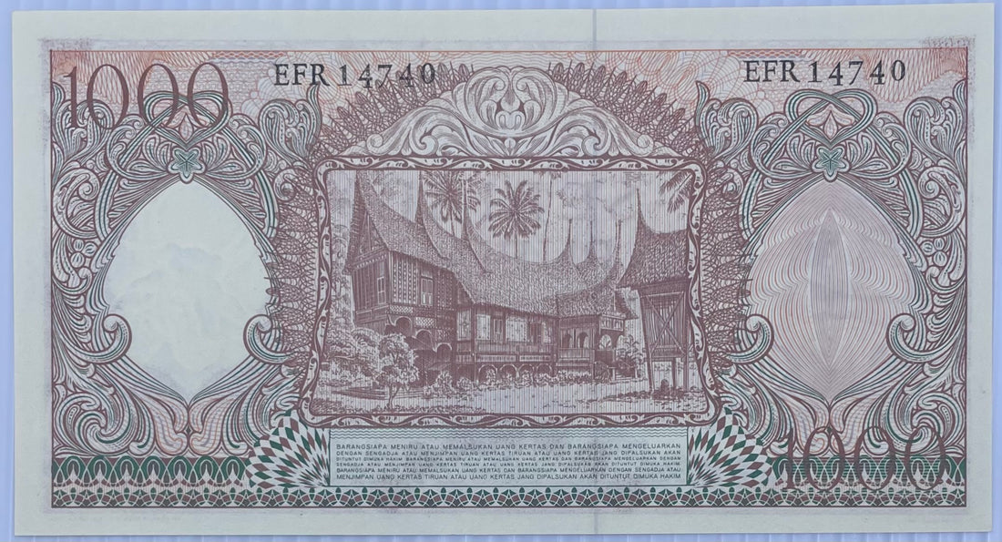 1958 Indonesia 1,000 Rupiah P-61 UNC World Banknote