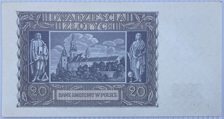 1940 Poland 20 Zlotych P-95B UNC World Banknote